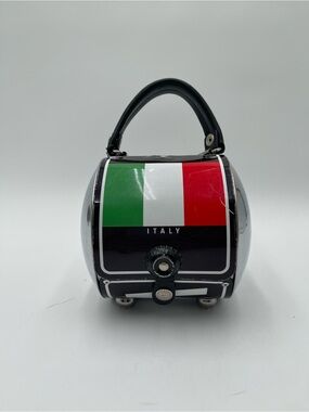 Little Earth 90’s Italy License Plate Round Metal Statement Handbag Black